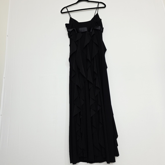 Cache Spaghetti Straps Waterfall Ruffles Black Formal Long Dress Women's Size 10 - Picture 10 of 11
